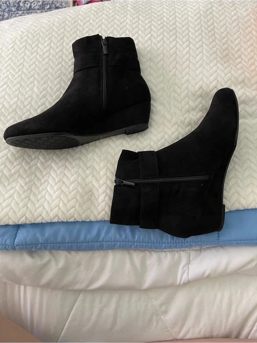 Impo Black Suede-Look Hidden Wedge Ankle Booties